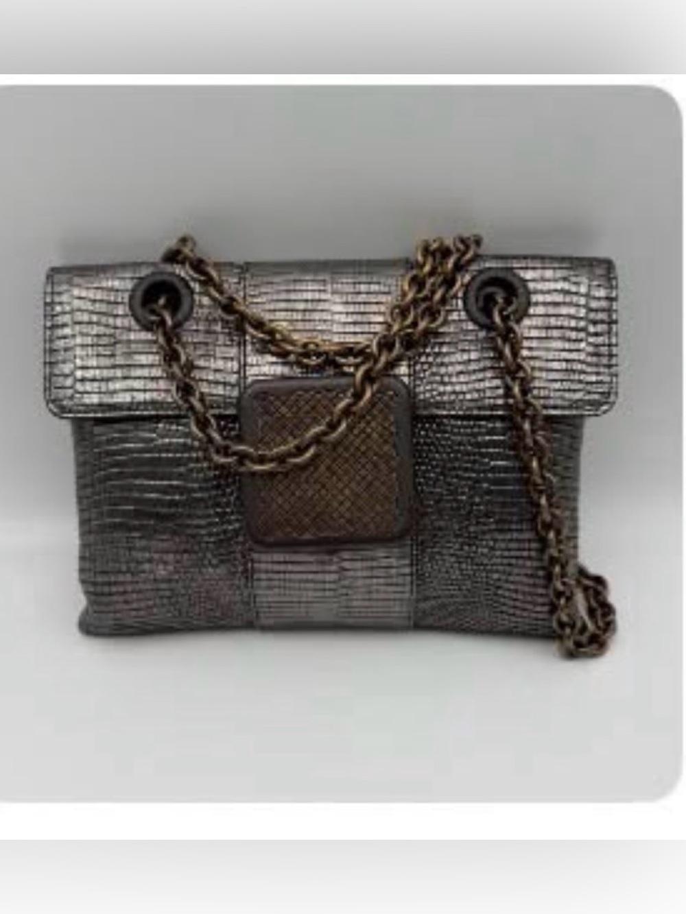 Bottega Veneta Metallic Charcoal Leather Shoulder Bag with Chain